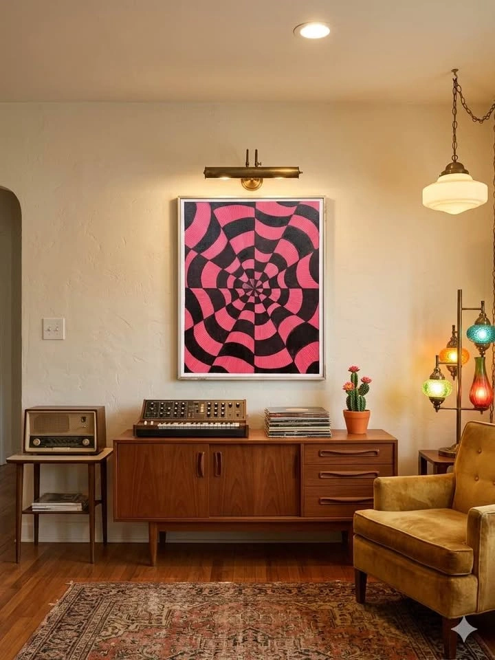 Pink and Black Op Art Optical Illusion Painting - photo 3