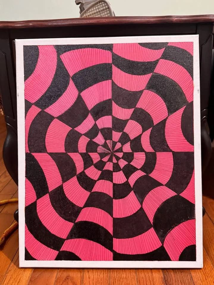 Pink and Black Op Art Optical Illusion Painting - photo 4