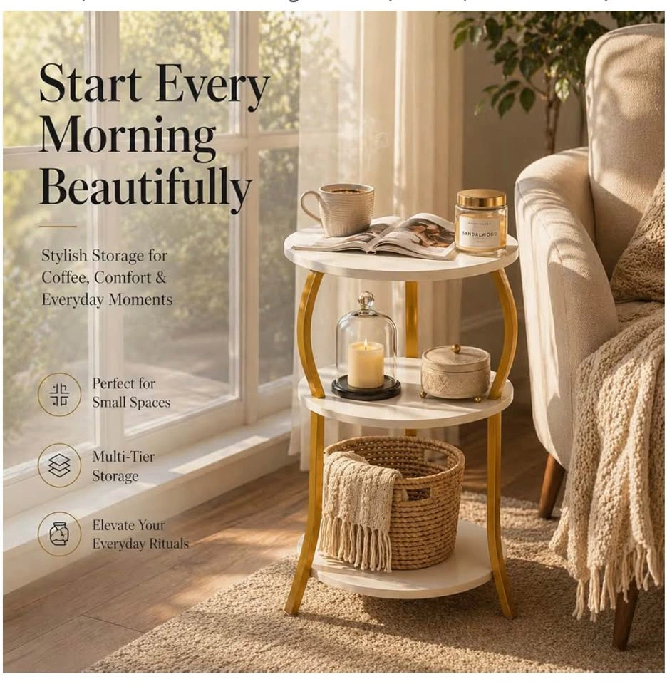 3-Tier Round End Table - Slim Waist Sofa Side Table (NIB) - photo 5