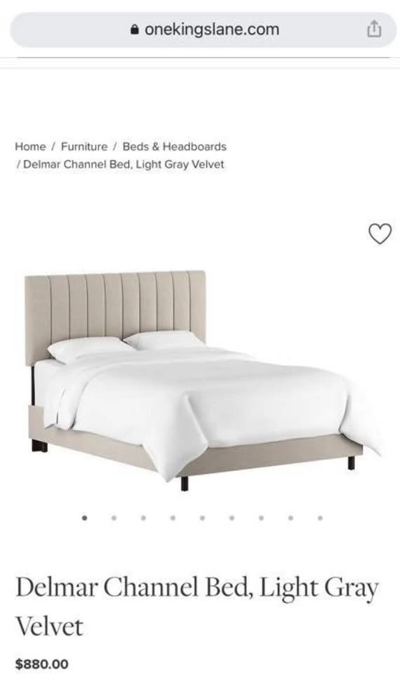 One Kings Lane Delmar Channel Bed - Gray Velvet - Full/Double - photo 2