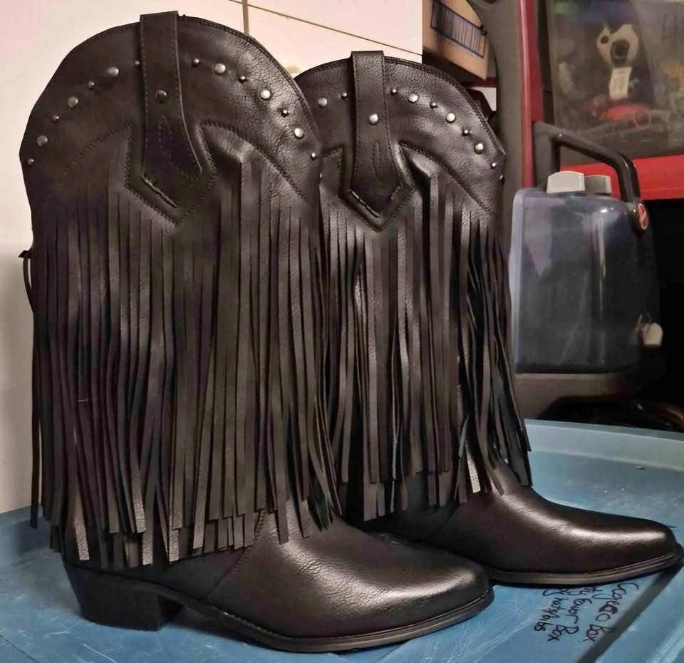 Black Fringe Studded Cowboy Boots