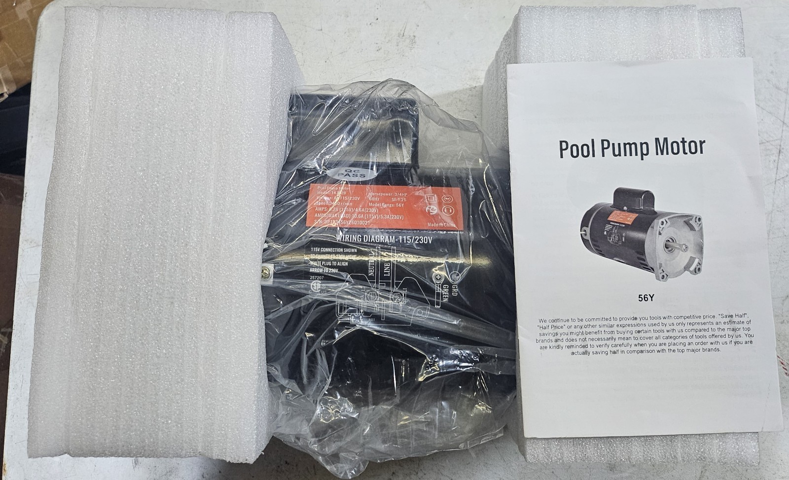 B2852 Pool Pump Motor - 3/4 HP Single Phase Pump Motors, Square - photo 4