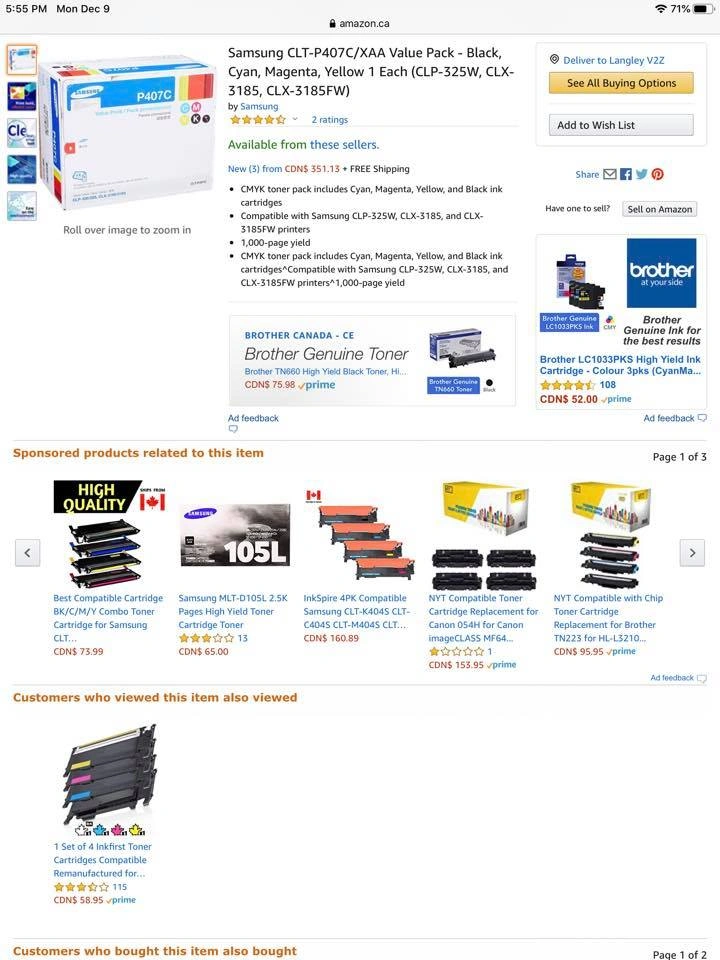 NEW Samsung P407C Value pack printer cartridges - photo 3