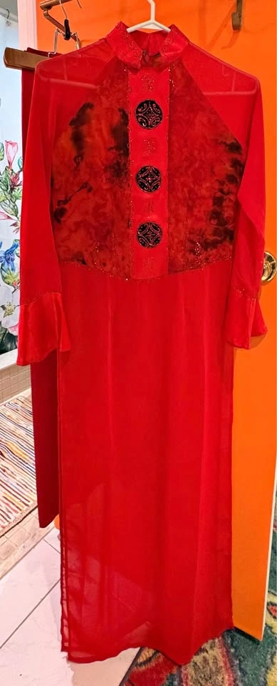 Red Patterned Ao Dai Traditional Vietnamese Dress