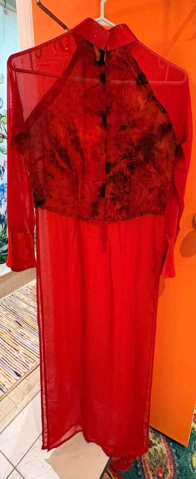 Red Patterned Ao Dai Traditional Vietnamese Dress - photo 3