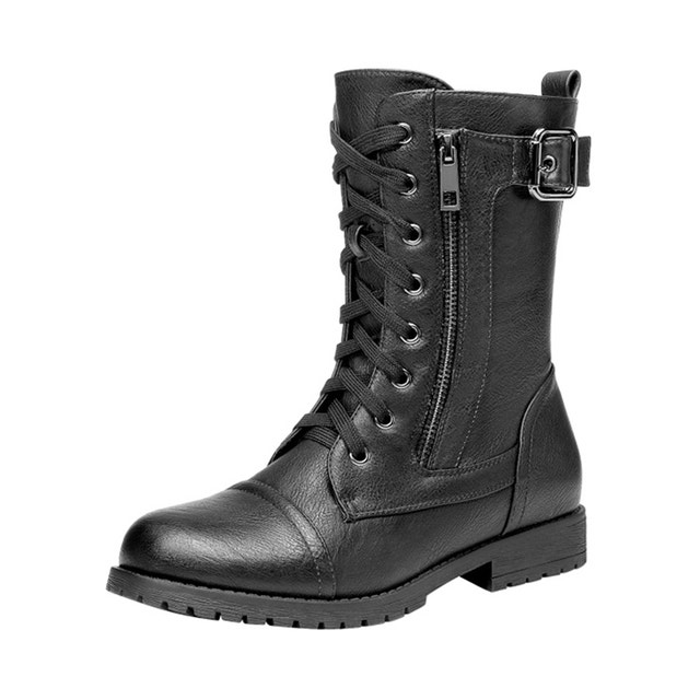 New Black DREAM PAIRS Mission Winter Mid Calf Lace Up Boots