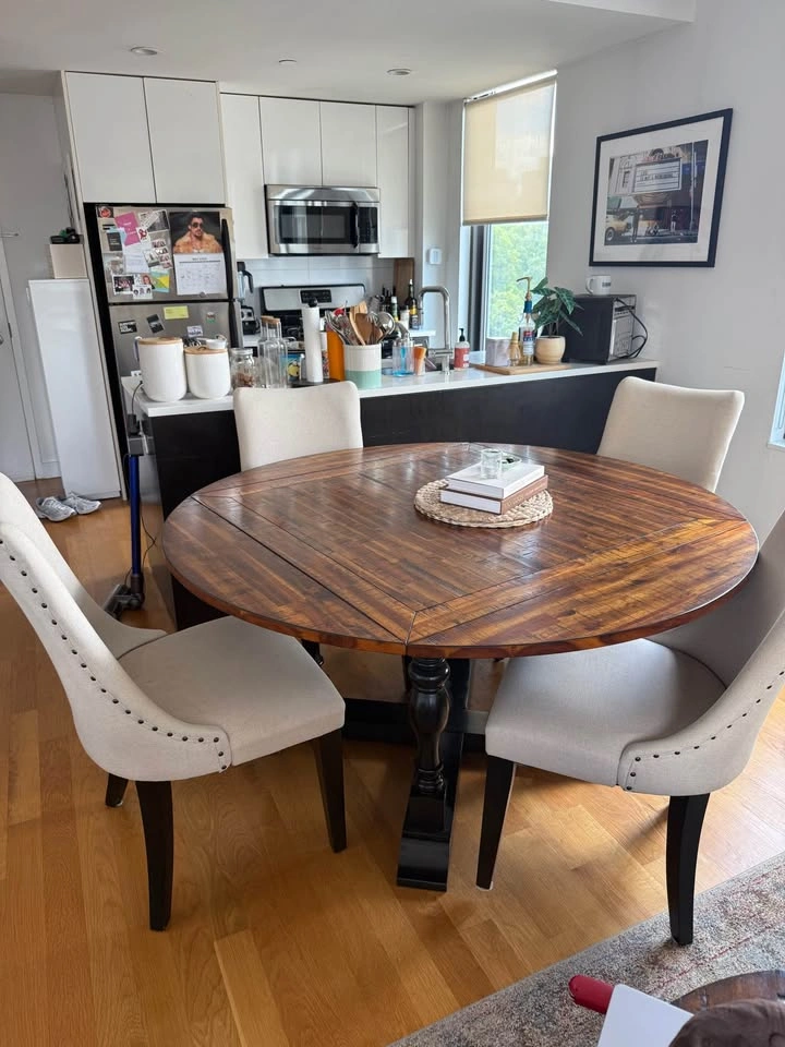Rustic Wood Pedestal Dining Table with 4 Chairs - photo 2