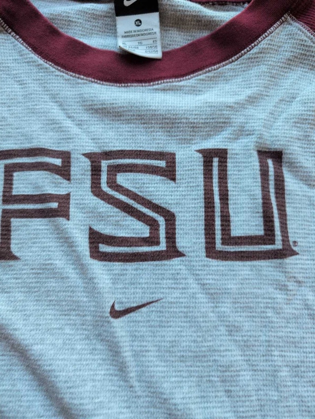 Nike FSU Long Sleeve Shirt Mens XL Waffle Knit Grey Maroon - photo 3