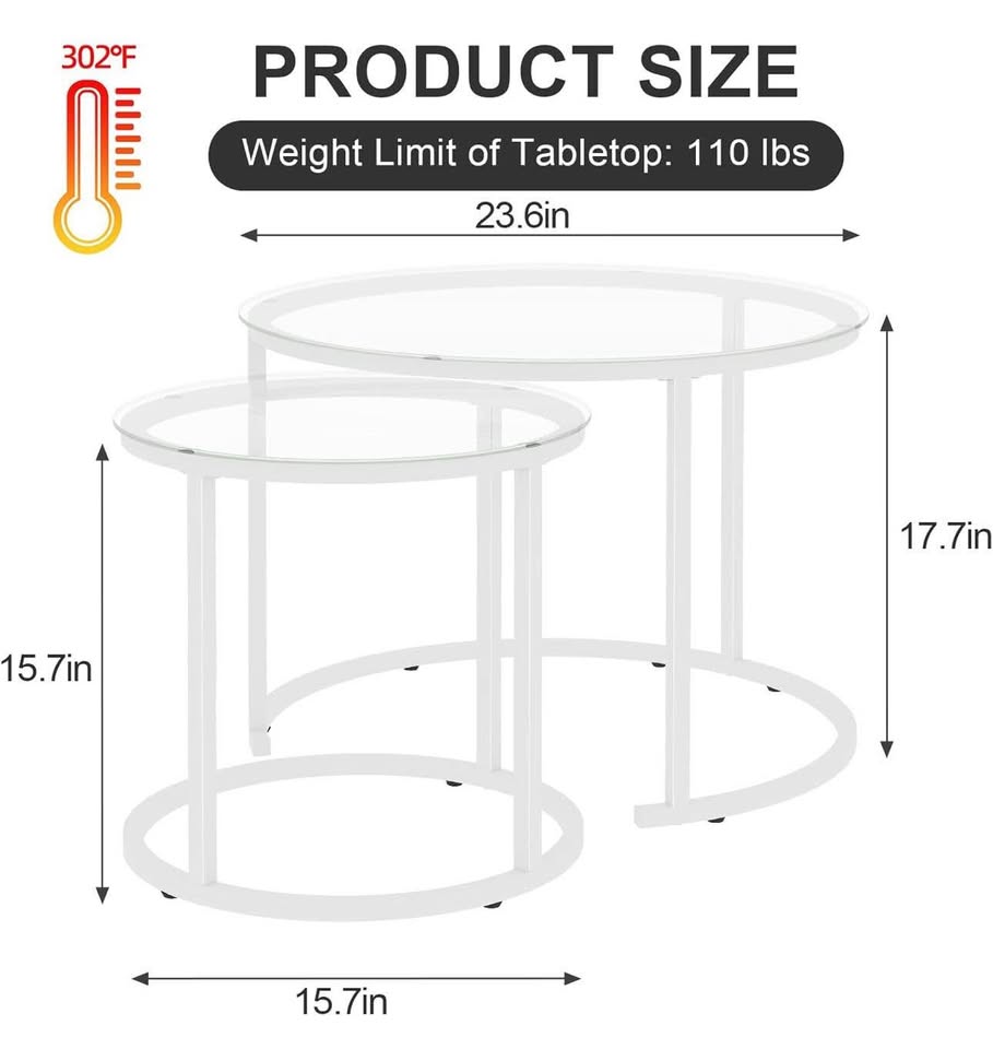 New White Glass Nesting Coffee Table, 2 Accent Tables - photo 2