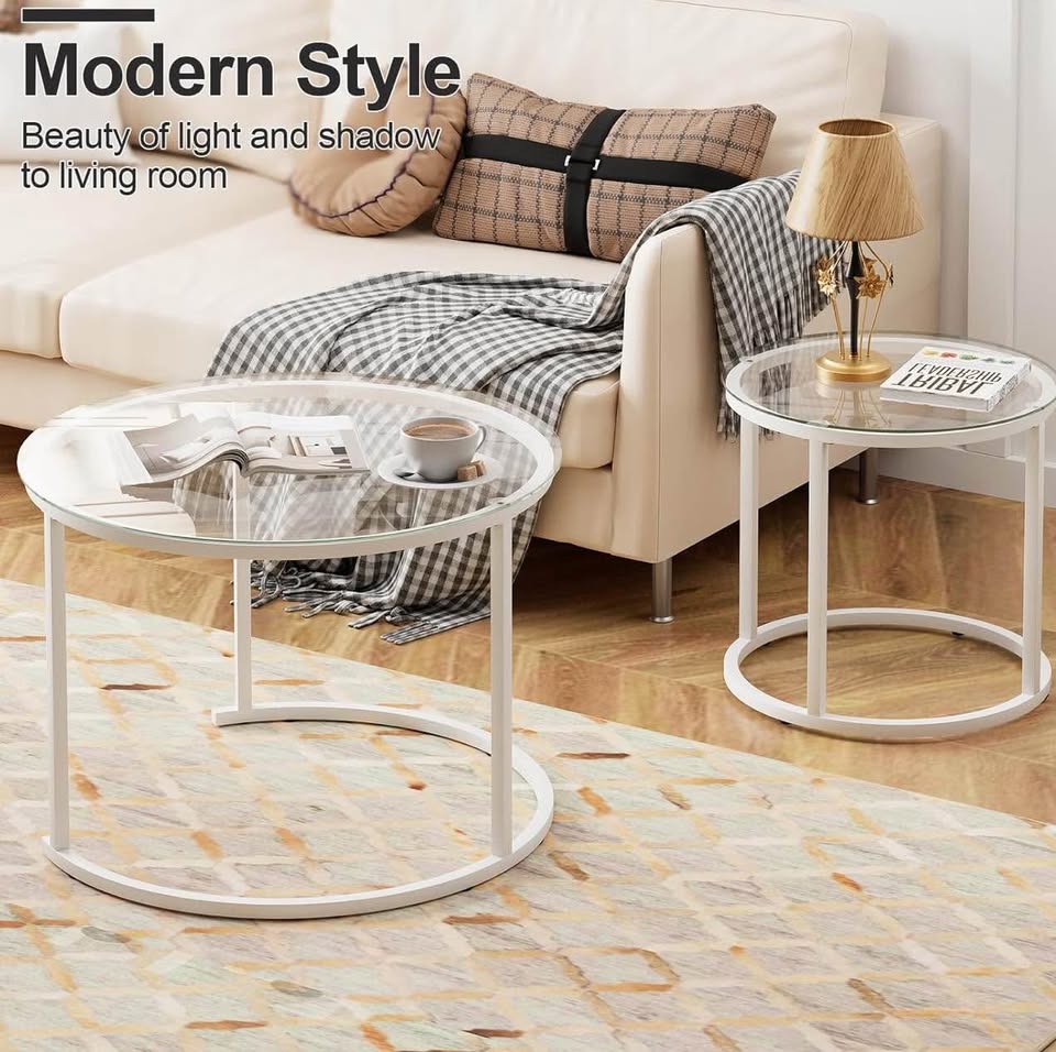 New White Glass Nesting Coffee Table, 2 Accent Tables - photo 3