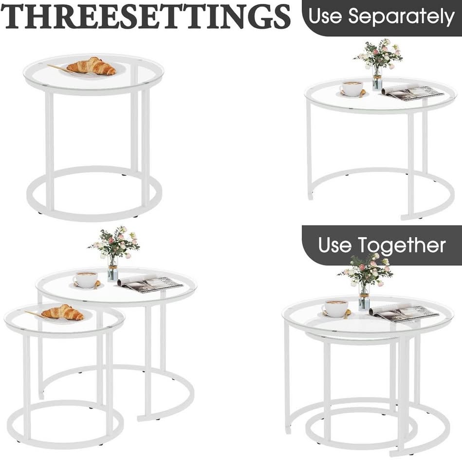 New White Glass Nesting Coffee Table, 2 Accent Tables - photo 4