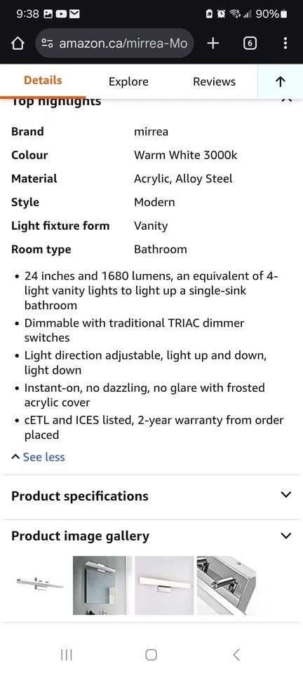 Mirrea 24in Modern LED Vanity Light - photo 4