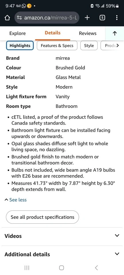 Mirrea 42in 5-Light Modern Bathroom Vanity Light - photo 4