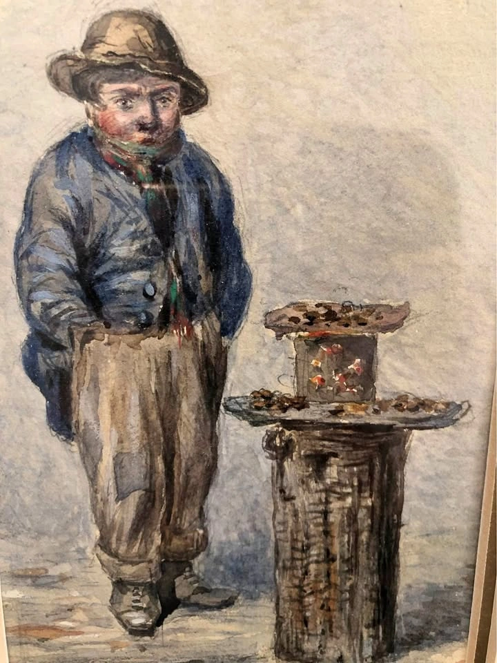 Chestnuts Roasting Watercolor Painting