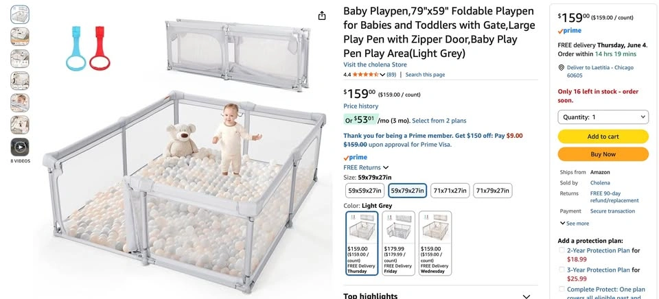 Orig $159 HUGE BABY SALE! 79"x59" Foldable Playpen - Like New - photo 4