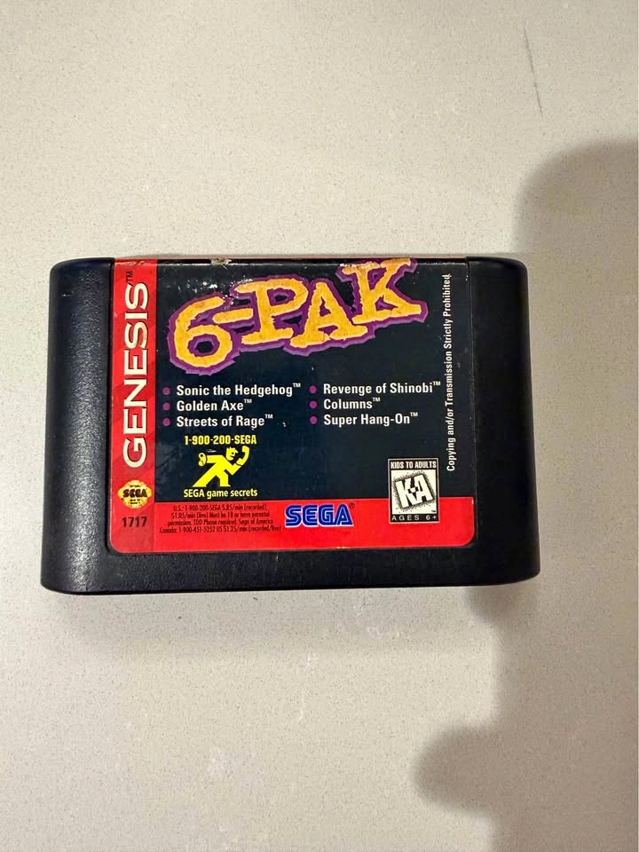 Sega Genesis 6-Pak Cartridge - Sonic, Golden Axe, SoR