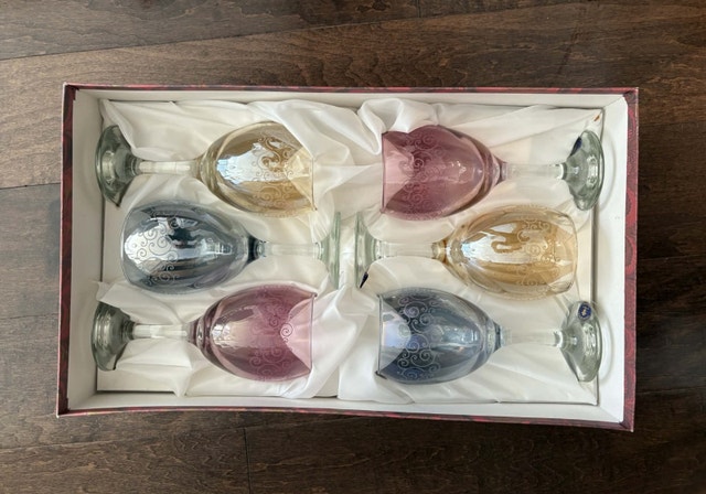 Etched Hand-Made Wine Glasses Italy