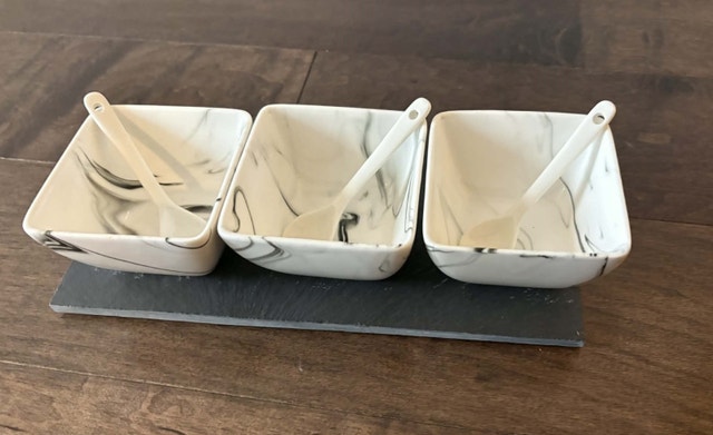 Marble Porcelain Bowls with Tray + Spoons