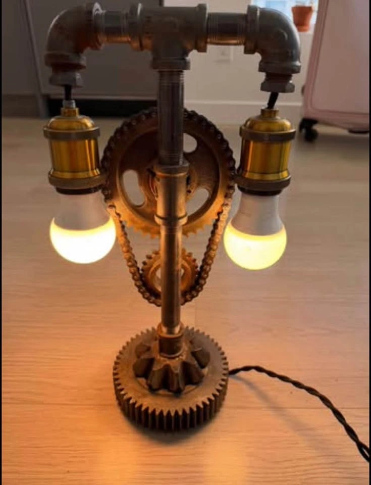 Handcrafted Retro Industrial Steampunk Lamp Gear Chain Table Lam - photo 2