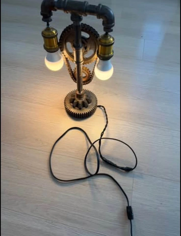Handcrafted Retro Industrial Steampunk Lamp Gear Chain Table Lam - photo 3