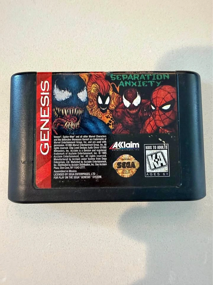 Venom Spider-Man Separation Anxiety Sega Genesis 1995 Cart Only