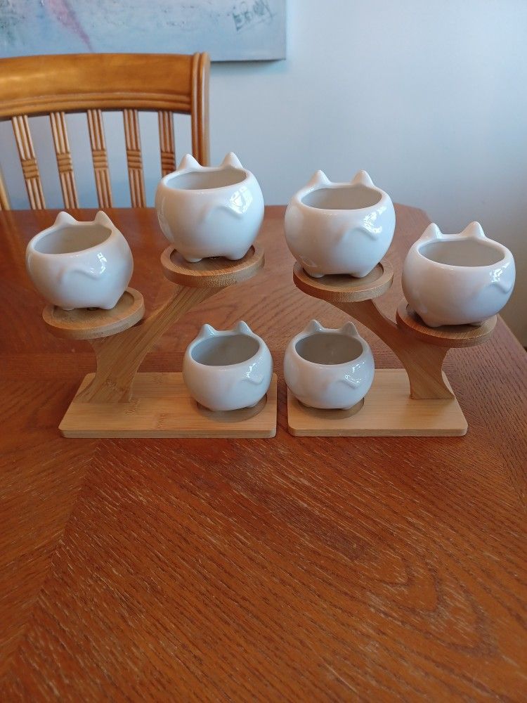 2 Sets Of Ceramic Cat Shaped Planters For Succulents - photo 2