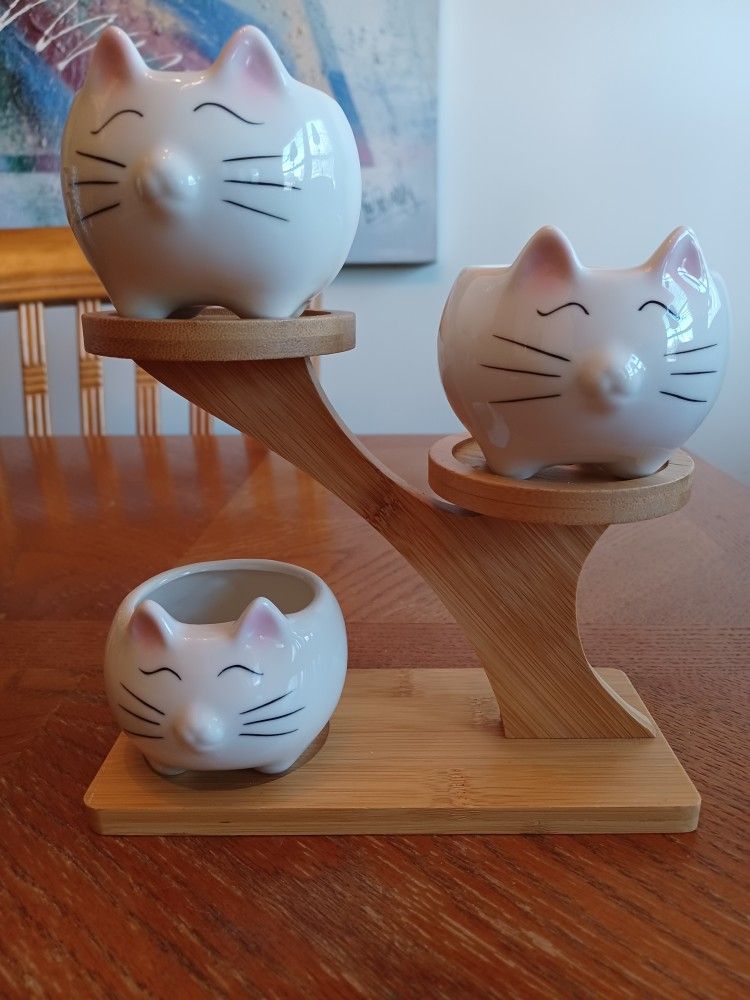 2 Sets Of Ceramic Cat Shaped Planters For Succulents - photo 3