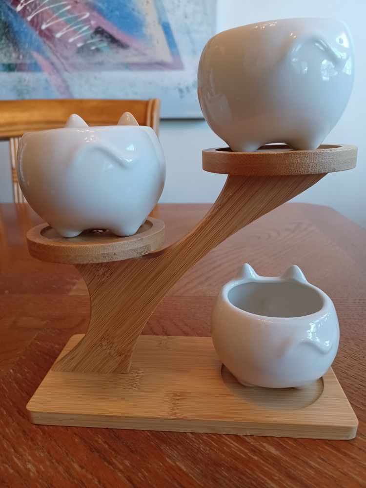 2 Sets Of Ceramic Cat Shaped Planters For Succulents - photo 4