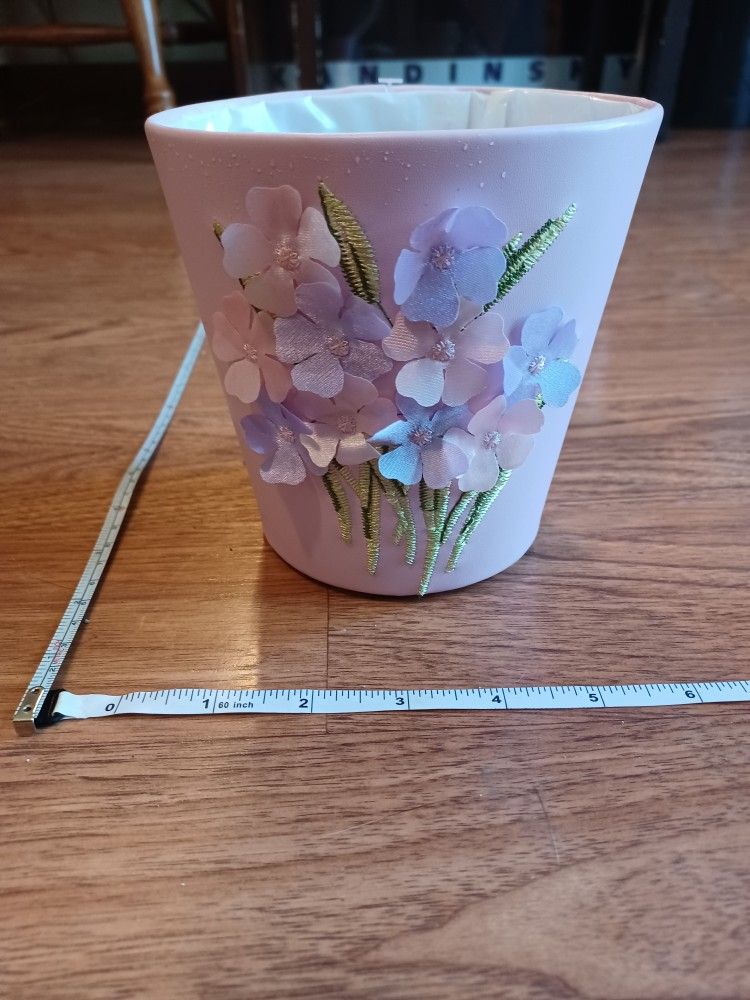 Pink Vinyl Floral Design Planter Pot
