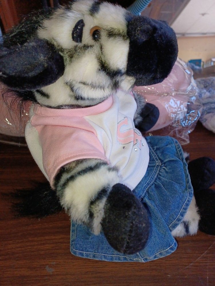 Plush Zebra In BABW White Sox Jersey And Jean Skirt - photo 5