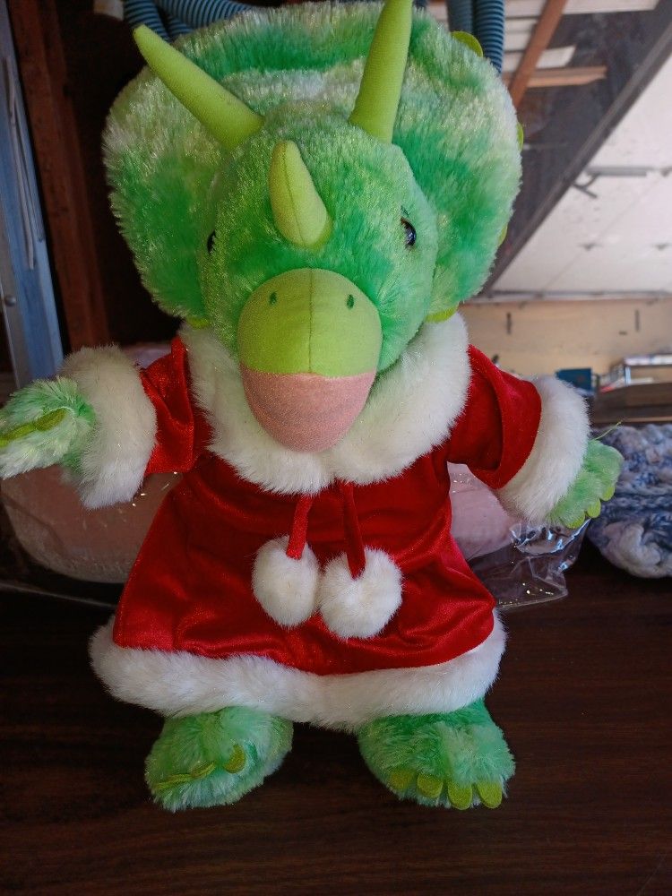 Plush Dinosaur In BABW Christmas Outfit