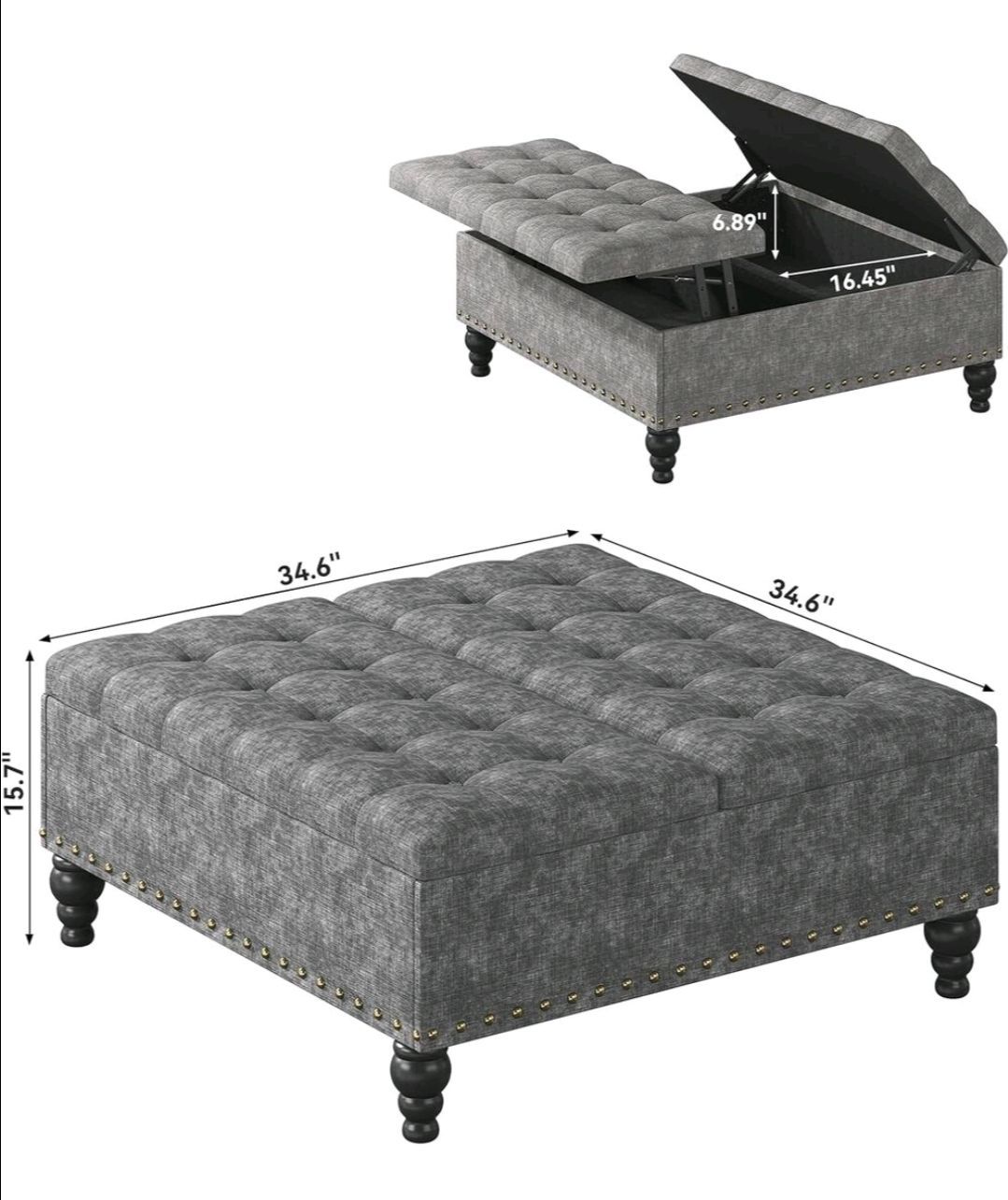 Lift-Top Upholstered Coffee Table - Gray - photo 2