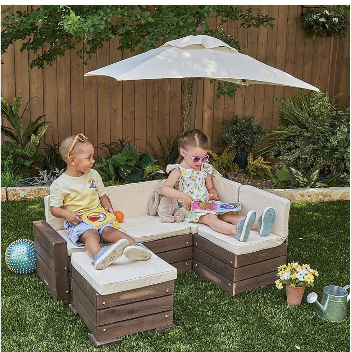 Kids Outdoor Sectional Ottoman & Umbrella Set - photo 3