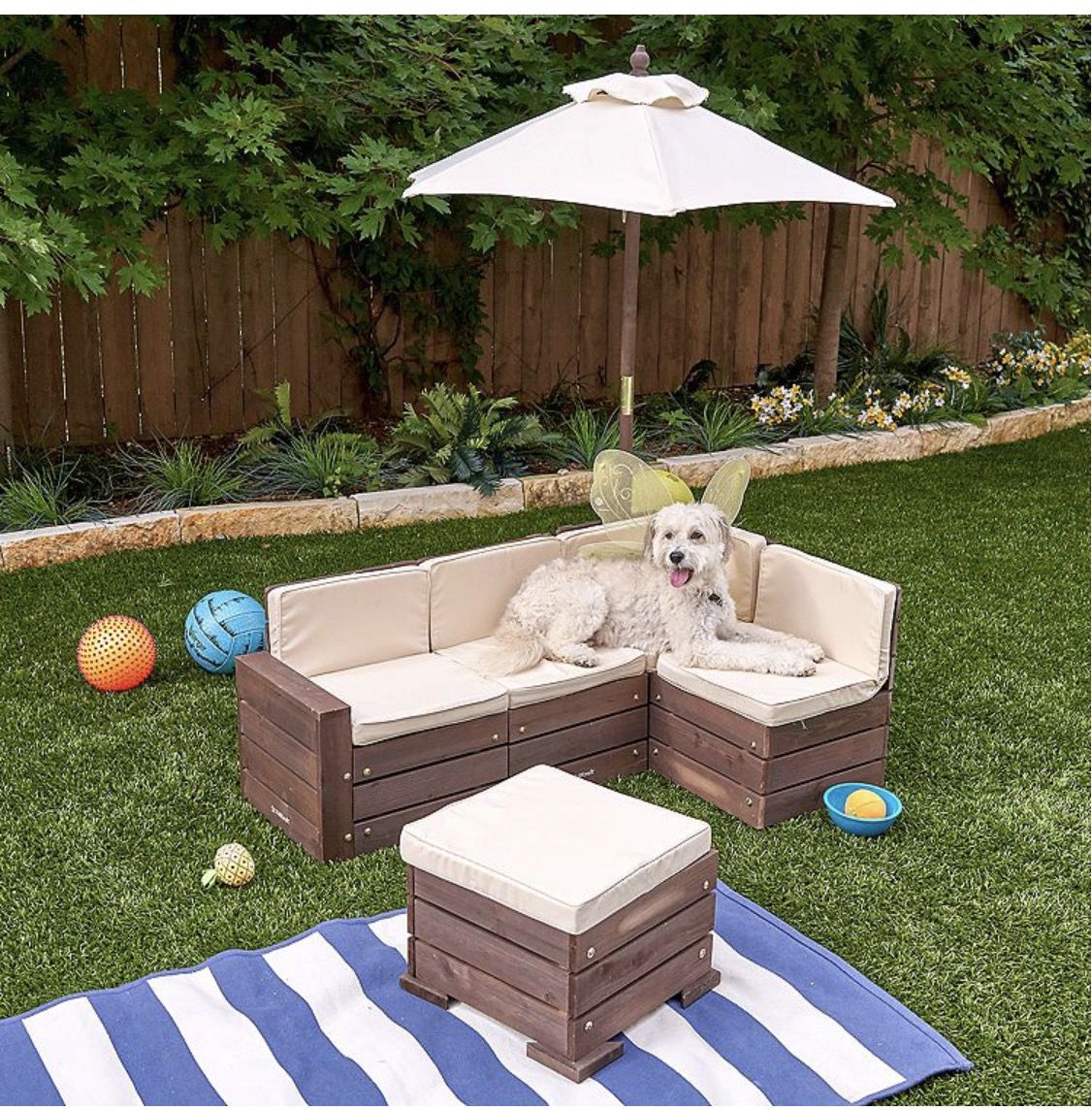Kids Outdoor Sectional Ottoman & Umbrella Set - photo 4