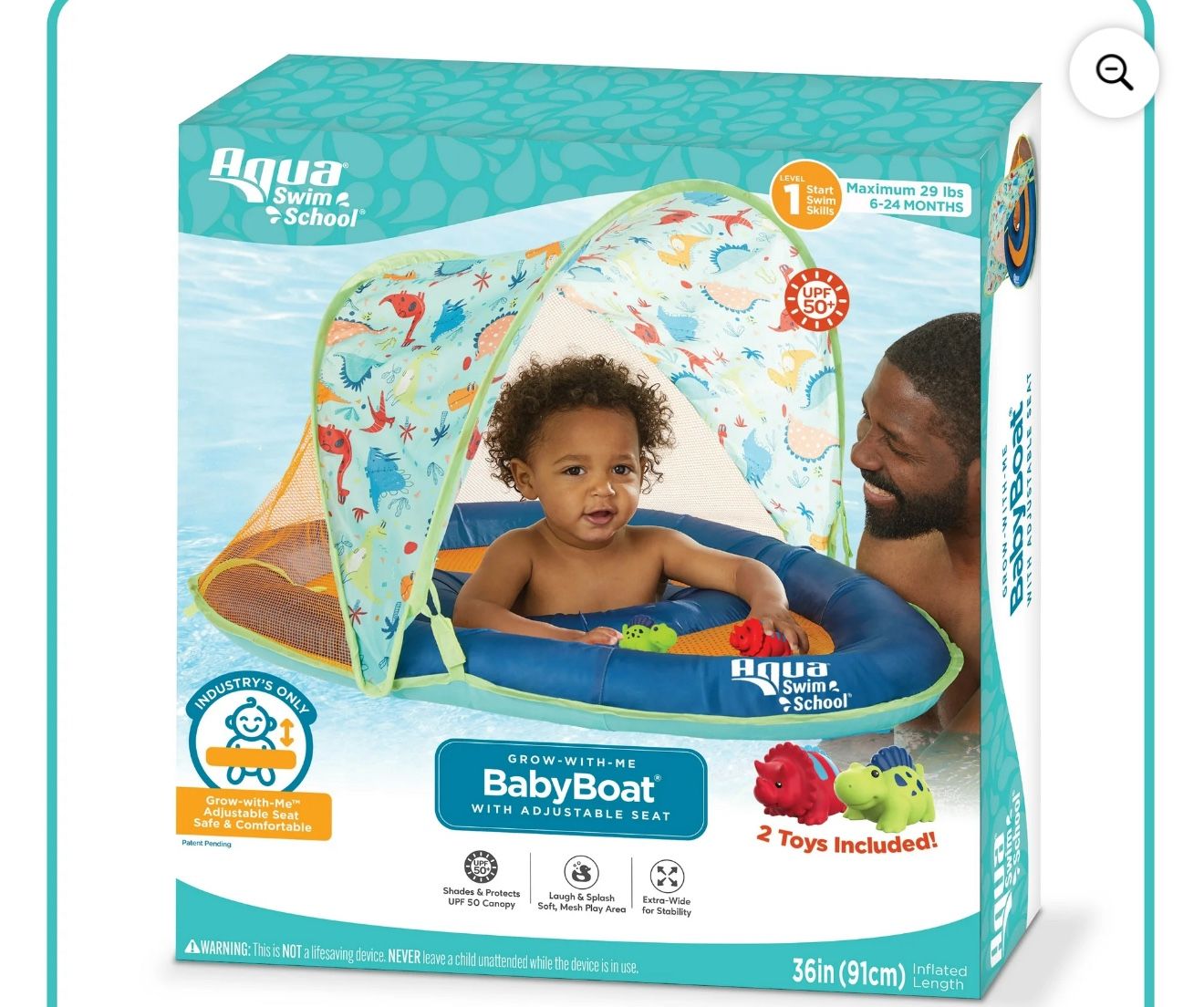 Aqua Swim School Grow-with-Me Baby Pool Float Boat, Blue Dino