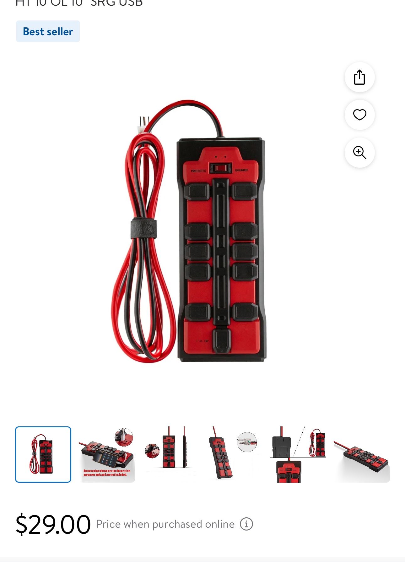 10 Outlet Plus 2 USB Power Strip
