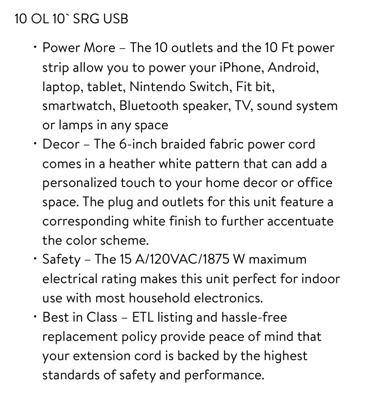 10 Outlet Plus 2 USB Power Strip - photo 2