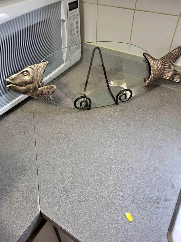 Stunning classic, glass and metal fish serving tray