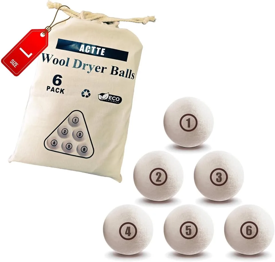 New~Sheep Wool Laundry Dryer Balls, L(2.3")Reusable(6 PK) thumbnail