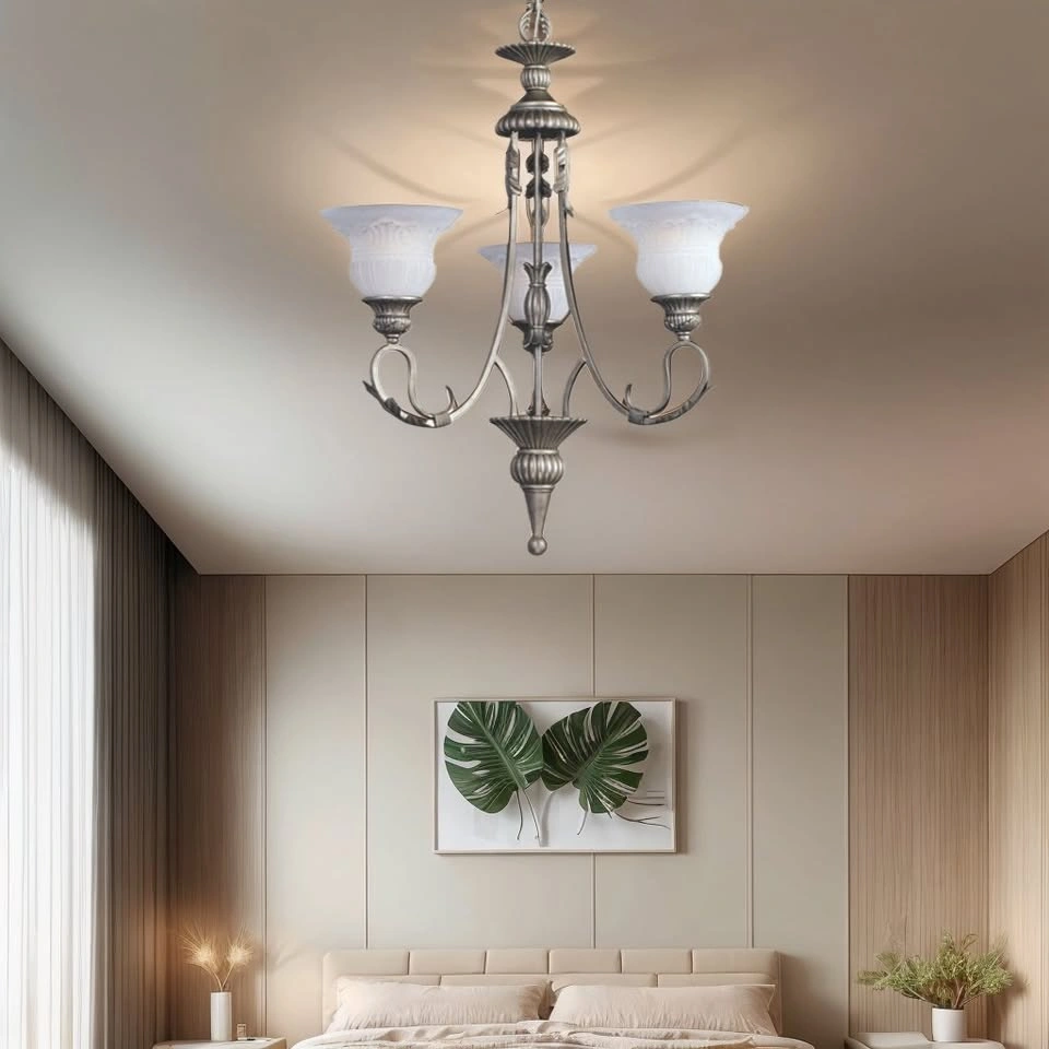 Three Light Chandelier - Golden Ash w/ Embossed Etched Glass - photo 2