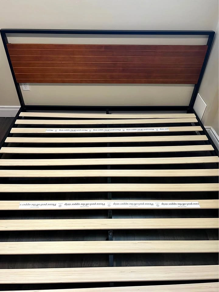 King Size Bed Frame with Headboard (Wood & Metal Platform)