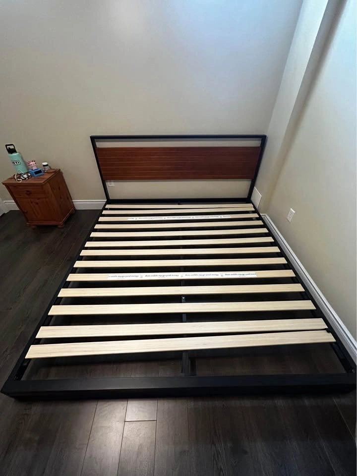 King Size Bed Frame with Headboard (Wood & Metal Platform) - photo 2