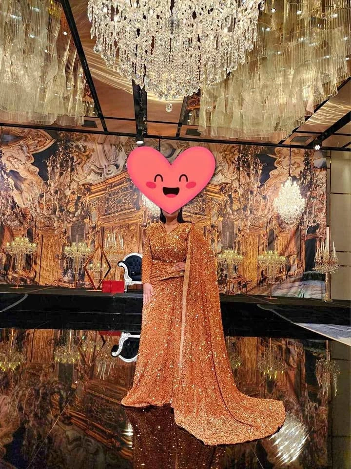 Gold Sequence Long Dress – Custom Made, Size XL