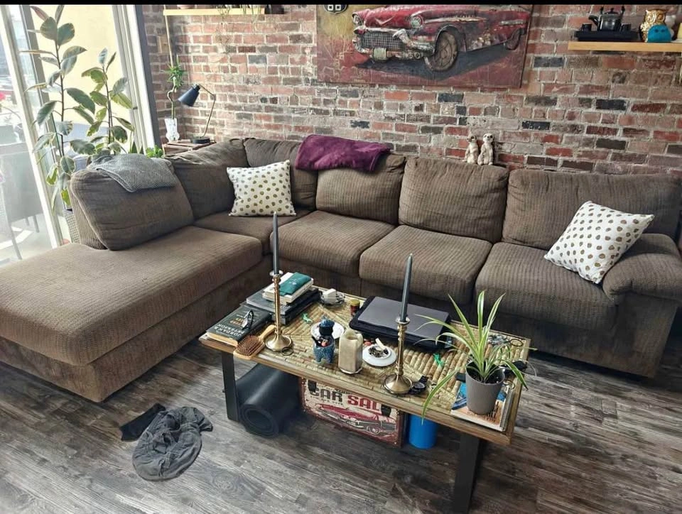 Brown Sectional Couch with Chaise - photo 3