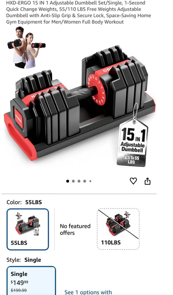 55LBS 15 IN 1 Adjustable Single Dumbbell