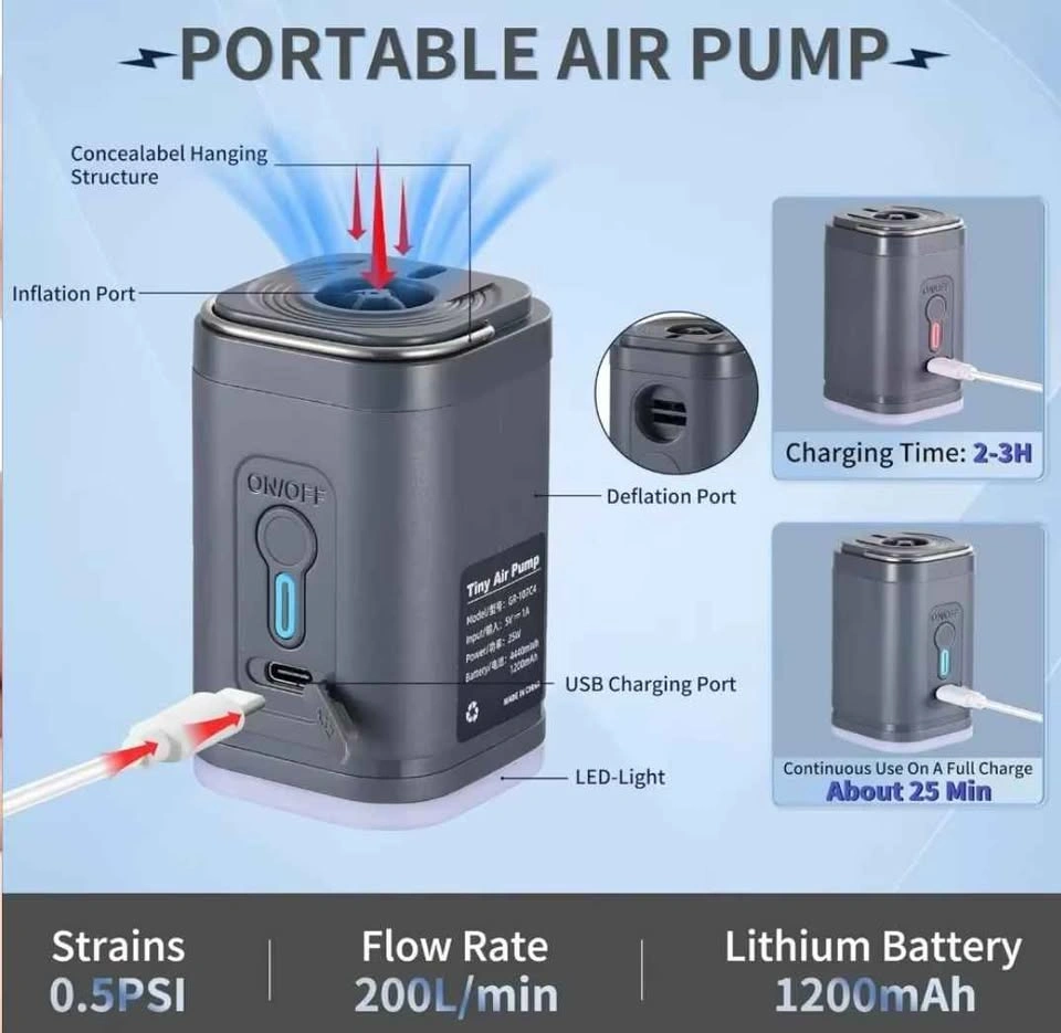 Mini Portable Air Pump with Rechargeable Battery - photo 2