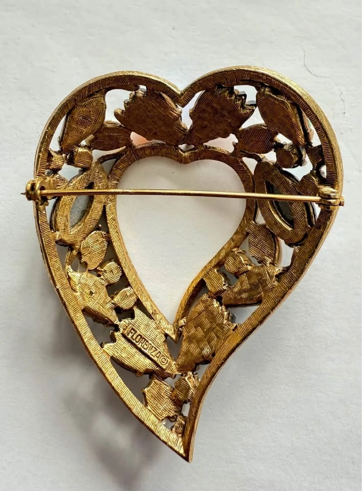 Florenza Heart Brooch Faux Baby Tooth Pearls AB Rhinestones - photo 2