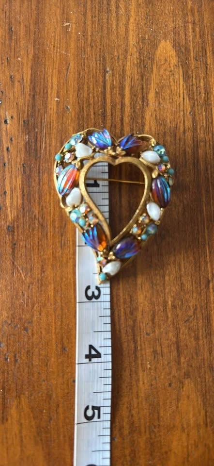 Florenza Heart Brooch Faux Baby Tooth Pearls AB Rhinestones - photo 3