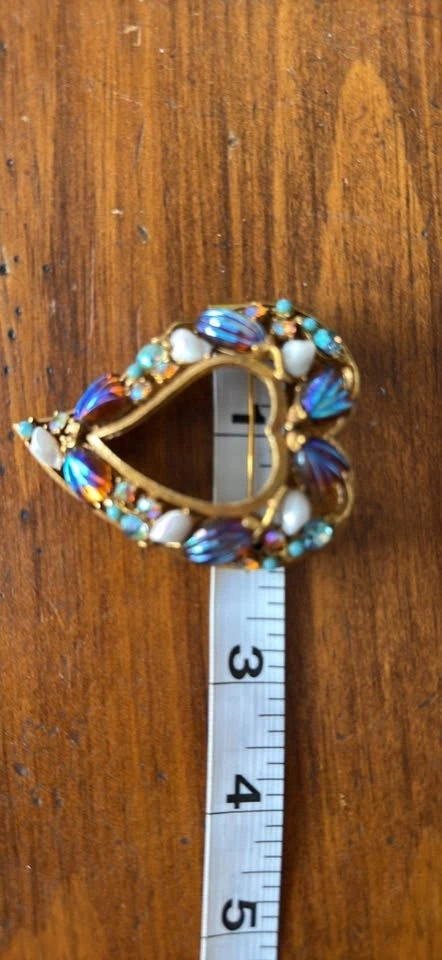 Florenza Heart Brooch Faux Baby Tooth Pearls AB Rhinestones - photo 4