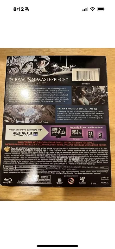 Gravity (Blu-Ray, 2013) + DVD + Ultraviolet Digital. NEW!!! - photo 2
